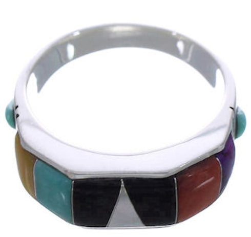 Southwestern Multicolor Inlay Sterling Silver Ring Size 6-1/2 AX36973