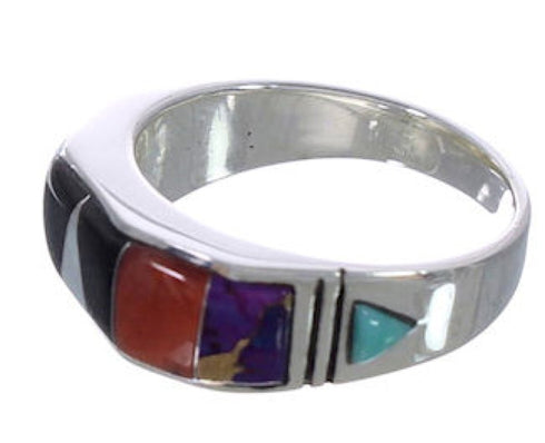 Southwestern Multicolor Inlay Sterling Silver Ring Size 6-1/2 AX36973