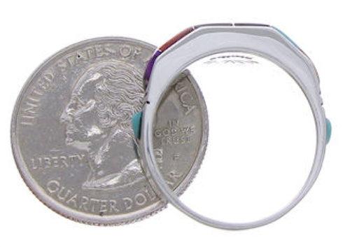 Sterling Silver Jewelry Multicolor Inlay Ring Size 7-1/2 AX36965