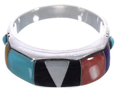 Authentic Southwestern Silver Multicolor Ring Size 8-1/2 AX36987