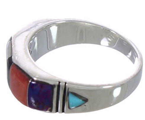 Authentic Southwestern Silver Multicolor Ring Size 8-1/2 AX36987