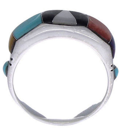 Authentic Southwestern Silver Multicolor Ring Size 8-1/2 AX36987