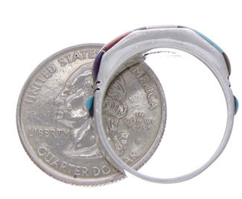 Authentic Southwestern Silver Multicolor Ring Size 8-1/2 AX36987