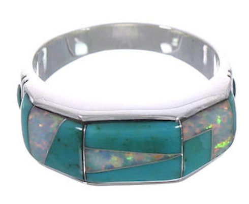 Jewelry Southwestern Turquoise And Opal Inlay Ring Size 8-1/4 AX37052