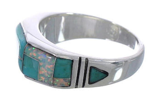 Jewelry Southwestern Turquoise And Opal Inlay Ring Size 8-1/4 AX37052