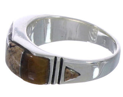 Southwestern Silver Tiger Eye Multicolor Ring Size 7-1/2 AX37175