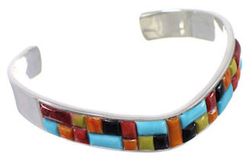 Southwestern Turquoise Multicolor Inlay Silver Cuff Bracelet MX27809