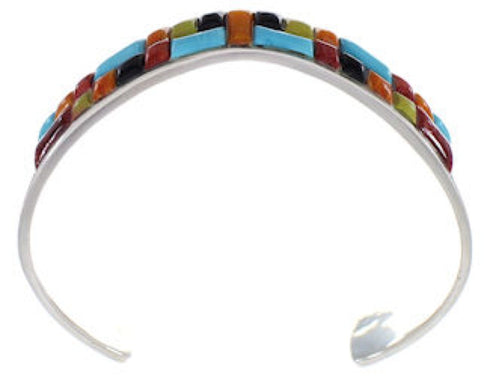 Southwestern Turquoise Multicolor Inlay Silver Cuff Bracelet MX27809