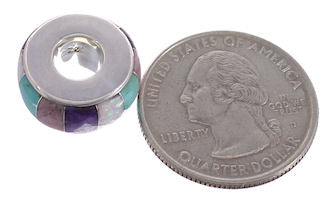 Genuine Sterling Silver Multicolor Inlay Bead Pendant Jewelry PX30735