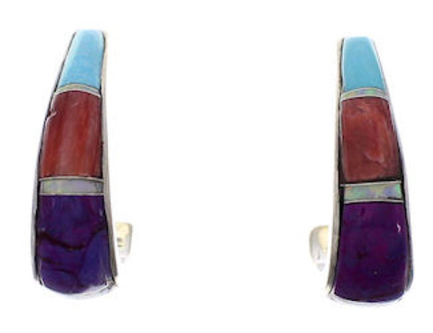 Multicolor Inlay Southwestern Silver Earrings EX32253