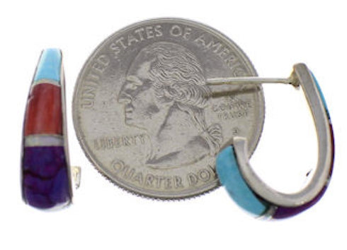 Multicolor Inlay Southwestern Silver Earrings EX32253