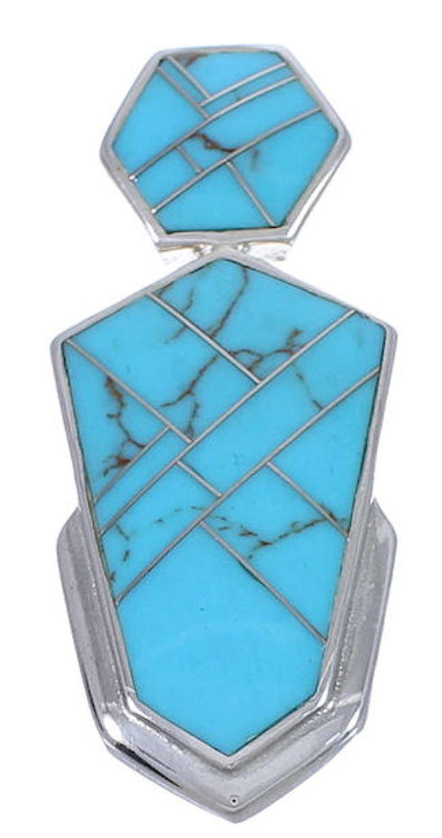 Genuine Sterling Silver Turquoise Inlay Slide Pendant WX43063