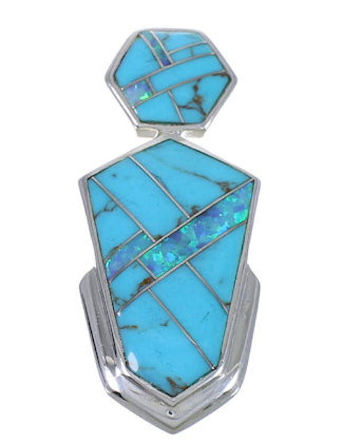 Genuine Sterling Silver Opal Turquoise Inlay Slide Pendant WX43064