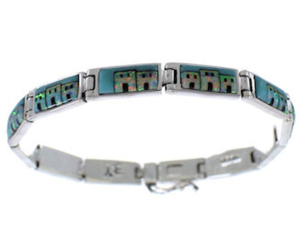Native American Village Design Multicolor Silver Link Bracelet FX27829