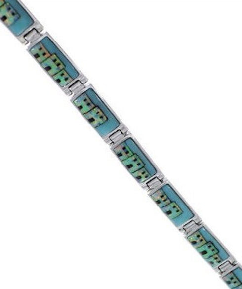 Native American Village Design Multicolor Silver Link Bracelet FX27829