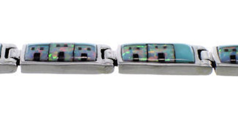 Native American Village Design Multicolor Silver Link Bracelet FX27829