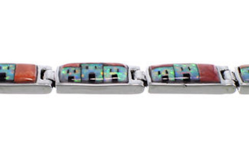 Native American Village Design Multicolor Silver Link Bracelet FX27831