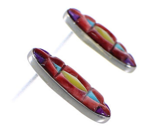 Multicolor Inlay Southwest Sterling Silver Post Earrings FX32847