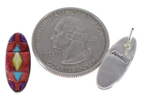 Multicolor Inlay Southwest Sterling Silver Post Earrings FX32847