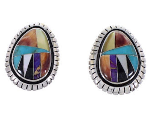 Southwest Multicolor Silver Post Earrings FX32856