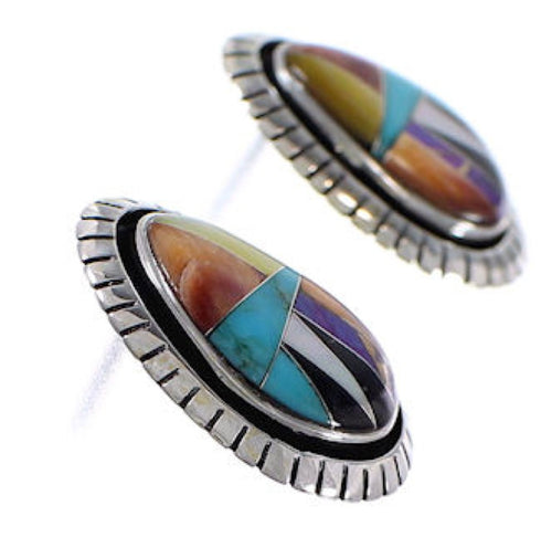 Southwest Multicolor Silver Post Earrings FX32856