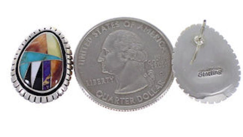 Southwest Multicolor Silver Post Earrings FX32856