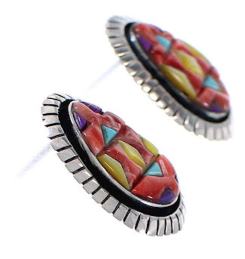 Multicolor Inlay Sterling Silver Post Earrings FX32850