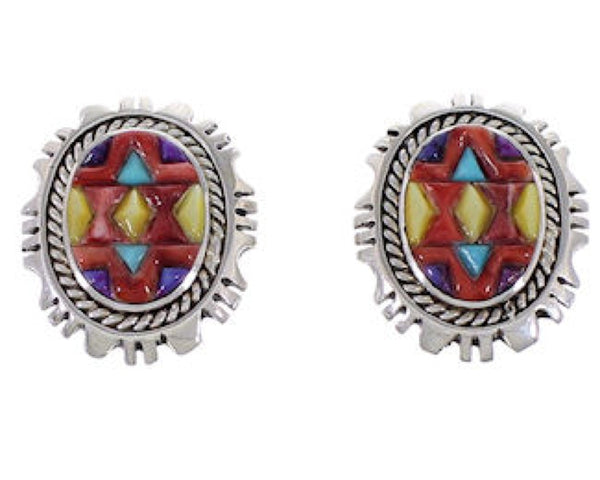 Multicolor Inlay Silver Southwestern Earrings FX32957