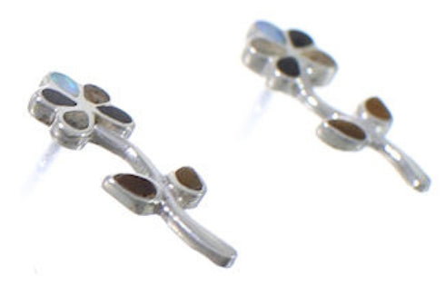 Multicolor Inlay Flower Sterling Silver Post Earrings PX43081
