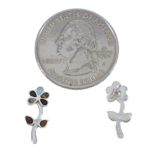 Multicolor Inlay Flower Sterling Silver Post Earrings PX43081