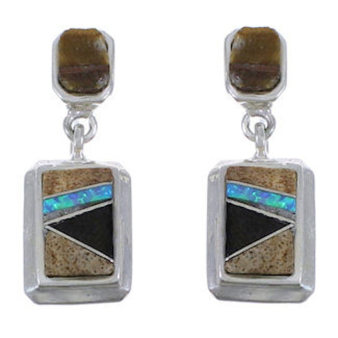 Multicolor Inlay Jewelry Sterling Silver Post Dangle Earrings PX43181