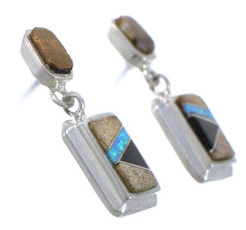 Multicolor Inlay Jewelry Sterling Silver Post Dangle Earrings PX43181