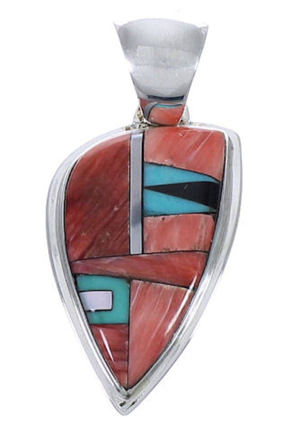 Multicolor Inlay Southwestern Sterling Silver Slide Pendant PX29228