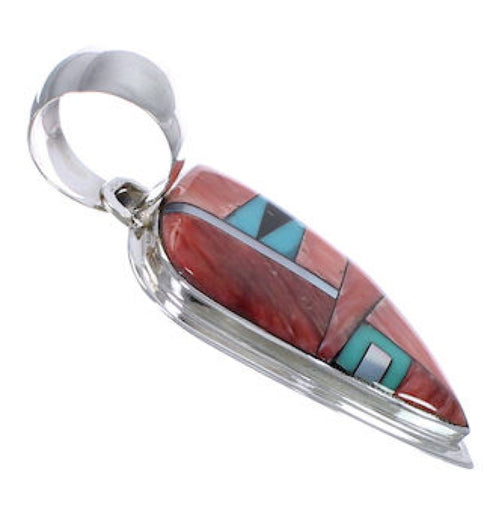Multicolor Inlay Southwestern Sterling Silver Slide Pendant PX29228