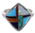Southwest Sterling Silver Multicolor Inlay Ring Size 8-1/2 EX51443