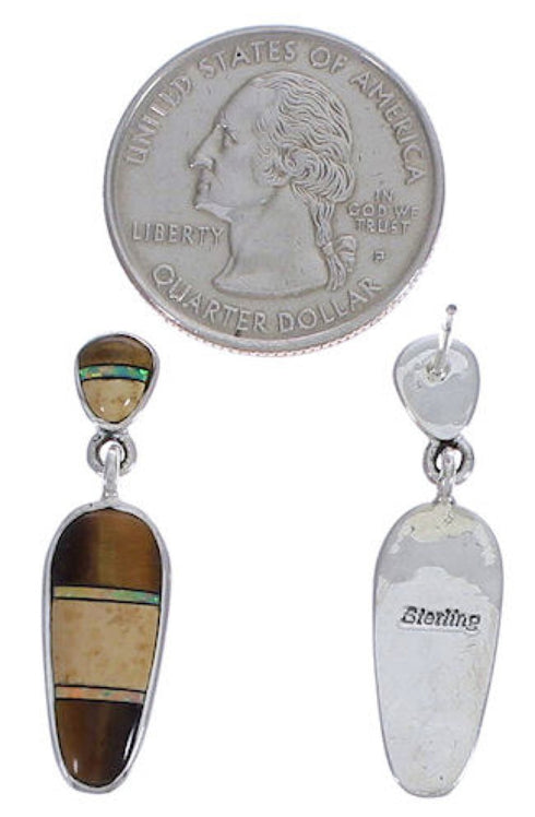 Southwestern Multicolor Inlay Post Dangle Earrings PX30002