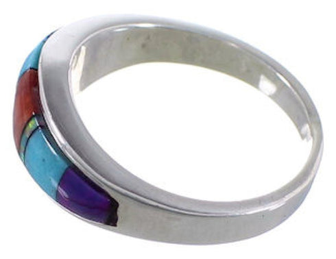 Multicolor Inlay Authentic Sterling Silver Ring Size 6-3/4 TX38200