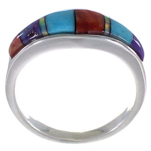 Multicolor Inlay Authentic Sterling Silver Ring Size 6-3/4 TX38200
