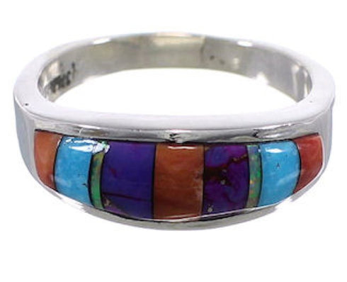 Silver Jewelry Multicolor Inlay Ring Size 6-1/2 TX38255