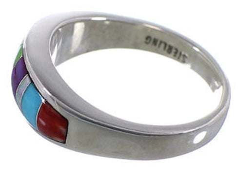 Multicolor Inlay Authentic Sterling Silver Ring Size 7-1/4 TX38260