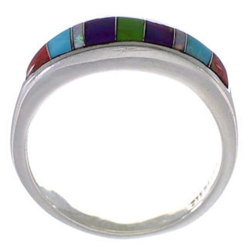 Multicolor Inlay Authentic Sterling Silver Ring Size 7-1/4 TX38260