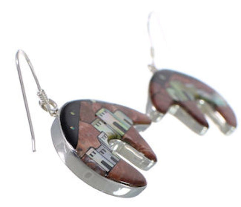 Multicolor Native American Village Design Bear Silver Earrings EX31217