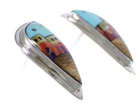 Multicolor Native American Village Design Silver Earrings EX31238