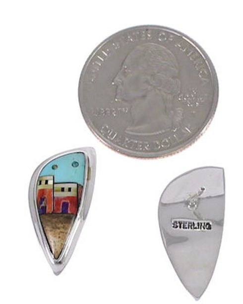 Multicolor Native American Village Design Silver Earrings EX31238