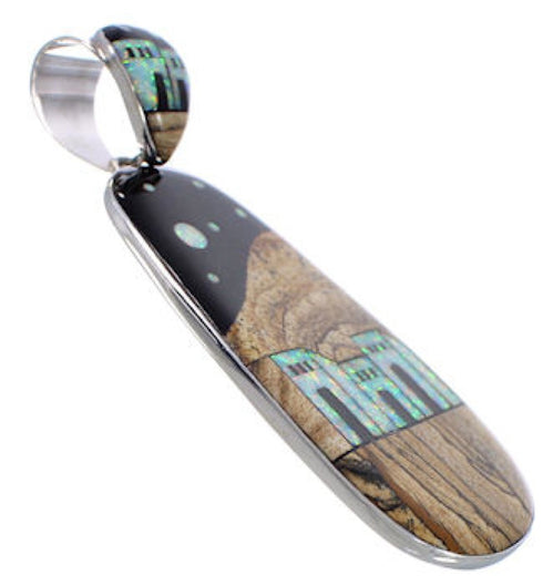 Native American Village Design Multicolor Silver Pendant EX31257