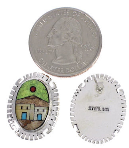 Southwest Multicolor Native American Design Silver Earrings EX31276