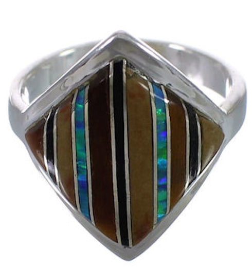 Multicolor Inlay Sterling Silver Jewelry Ring Size 8-1/4 UX34301