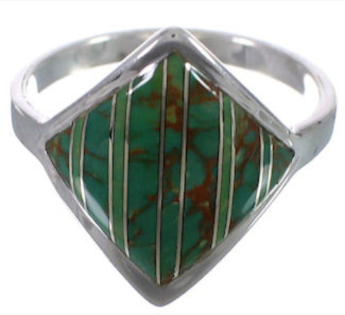 Southwest Sterling Silver And Turquoise Inlay Ring Size 8-1/2 UX34329
