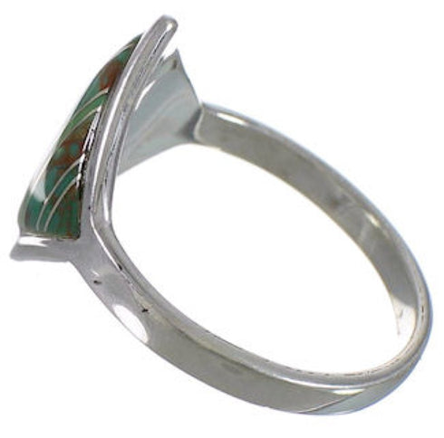 Southwest Sterling Silver And Turquoise Inlay Ring Size 8-1/2 UX34329