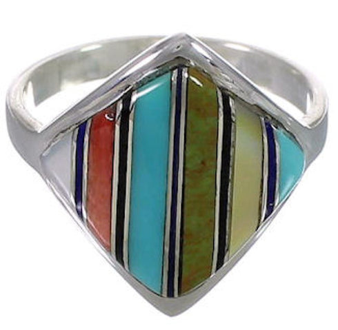 Authentic Sterling Silver Multicolor Inlay Ring Size 5-3/4 UX34349